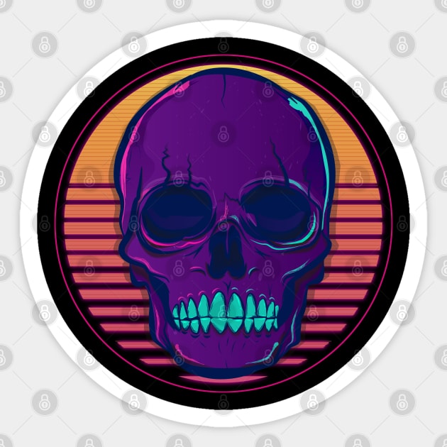 Skull Madness Synthwave Retrowave Aesthetics Sticker by edmproject